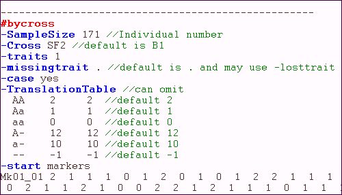 In the Main window, WinQTLCart 
	colorcodes sections of the source data file.